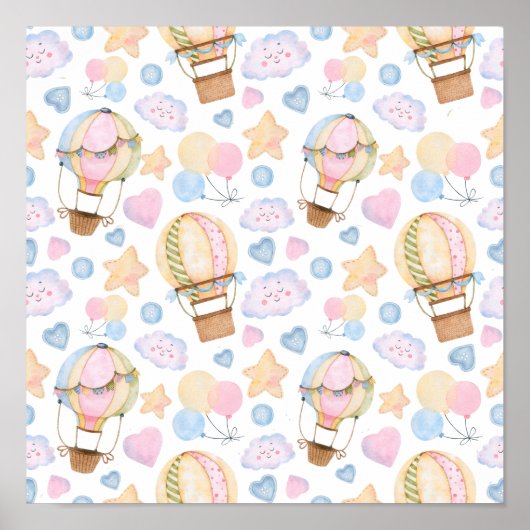 Heißluftballon Wasserfarben Muster Poster (Vorne)