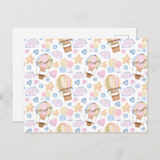 Heißluftballon Wasserfarben Muster Postkarte (Vorne/Hinten)