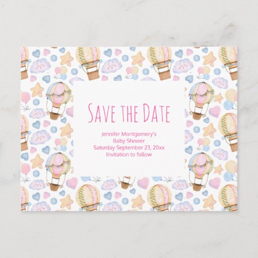 Heißluftballon Wasserfarbenmuster Save the Date Einladungspostkarte (Vorderseite)