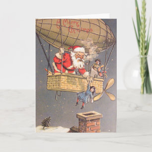 Heißluftballon Weihnachtsmann Vintage Grußkarte Feiertagskarte