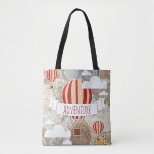Heißluftballon & Weltkarte Vintager Reisender Tasche