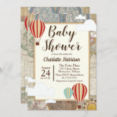 Heißluftballon & Weltkarte Vintages Abenteuer Einladung (Vorne/Hinten)