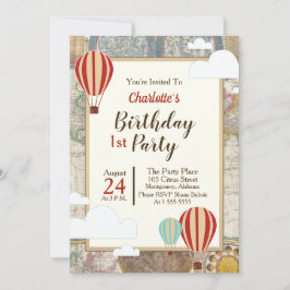 Heißluftballon & Weltkarte Vintages Abenteuer Einladung