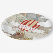Heißluftballon & Weltkarte Vintages Abenteuer Pappteller (Schrägansicht)