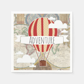 Heißluftballon & Weltkarte Vintages Abenteuer Serviette