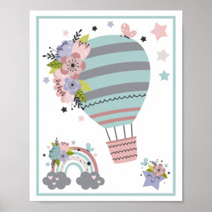 Heißluftballon-Wolke, Regenbogen, Mond-Kunststoff- Poster