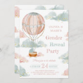 Heißluftballon Wolken Baby Gender Reveal Einladung (Vorne/Hinten)