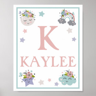 Heißluftballon-Wolken-, Regenbogen-, Mond-Kunststo Poster