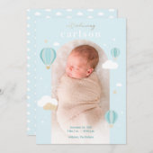 Heißluftballon Wolken Sterne Neugeborene Geburt an Ankündigung (Vorne/Hinten)