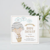 Heißluftballon Woodland Animals Kinderdusche I Einladung (Stehend Vorderseite)