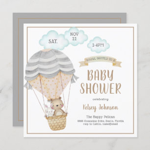 Heißluftballon Woodland Animals Kinderdusche I Einladung