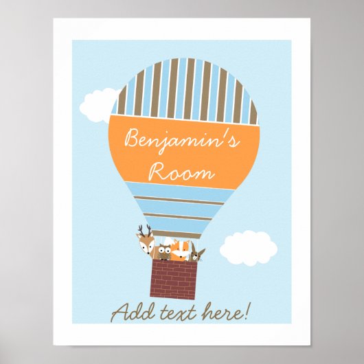 Heißluftballon Woodland Tiere Kinderzimmer Poster (Vorne)