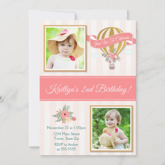 Heißluftballon zum Geburtstag Einladung, Auf und A Einladung (Vorderseite)