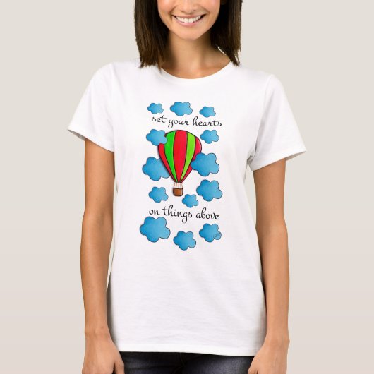Heißluftballon zwischen Wolken und Bibelangebot T-Shirt (Vorderseite)