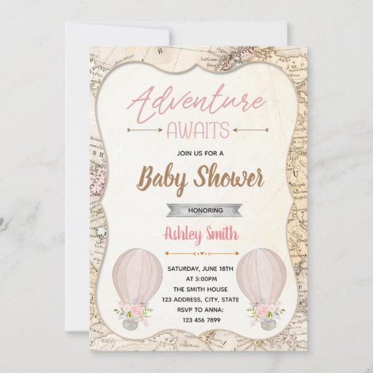 Heißluftballonabenteuer erwartet Babydusche Einladung (Vorderseite)