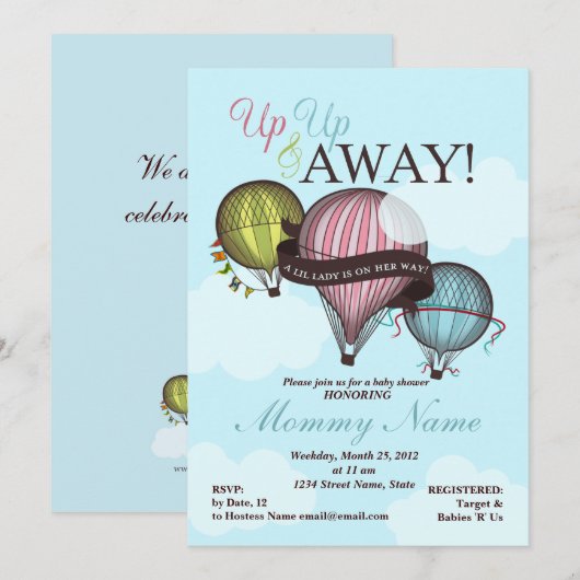 Heißluftballondusche Einladung (Vorne/Hinten)