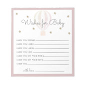 Heißluftballondusche Wünsche für Baby Pink Notizblock (Vorderseite)