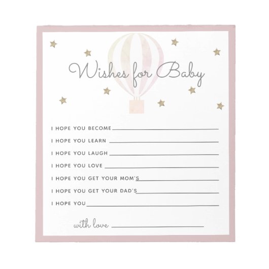 Heißluftballondusche Wünsche für Baby Pink Notizblock (Vorderseite)