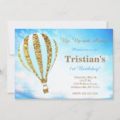 Heißluftballoneinladung im Blau und im Gold Einladung (Vorderseite)