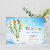 Heißluftballoneinladung im Blau und im Gold Einladung (Stehend Vorderseite)