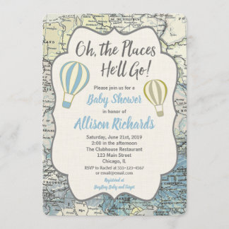 Heißluftballonjungen-Babypartyeinladungen blau Einladung