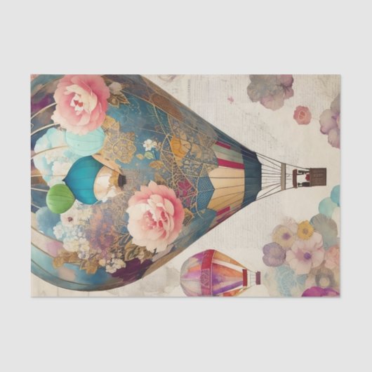 Heißluftballons Abstrakte Collage Decoupage Seidenpapier (Vorderseite)