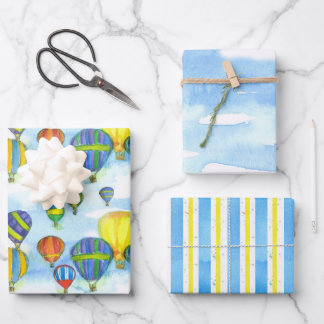 Heißluftballons Bewölkter Himmel Blaue Streifen Ge Geschenkpapier Set