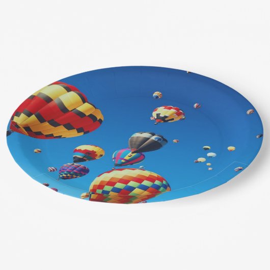 Heißluftballons Blue Sky Pappteller (Schrägansicht)