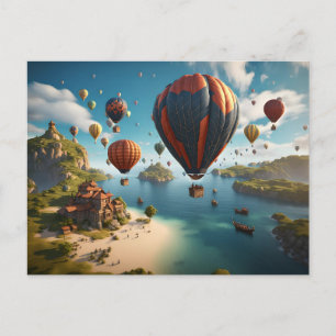 Heißluftballons fliegen über eine Insel Postkarte