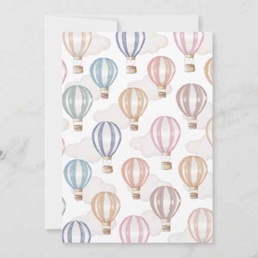 Heißluftballons Geschlecht offenbaren Pastellfarbe Einladung (Rückseite)