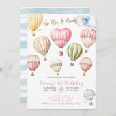 Heißluftballons Girl 1. Geburtstag Einladung (Vorne/Hinten)