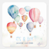 Heißluftballons mit Jungenspass Quadratischer Aufkleber (Vorderseite)