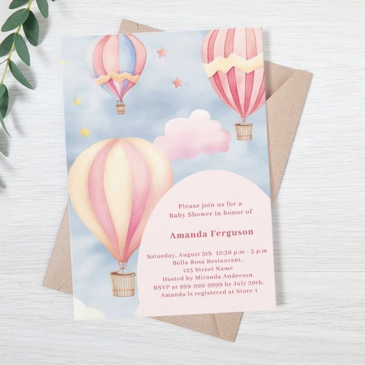 Heißluftballons Rosa Girl Dusche Einladung