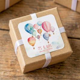 Heißluftballons sind ein Girl-Papier-Spaß Quadratischer Aufkleber