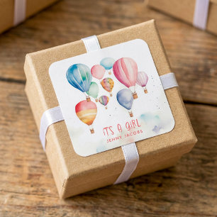 Heißluftballons sind ein Girl-Papier-Spaß Quadratischer Aufkleber