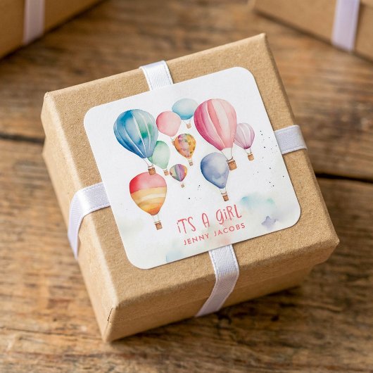 Heißluftballons sind ein Girl-Papier-Spaß Quadratischer Aufkleber