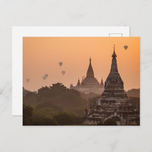Heißluftballons über Bagan in Myanmar Postkarte (Vorne/Hinten)
