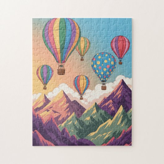 Heißluftballons über Bergen Puzzle (Vertikal)