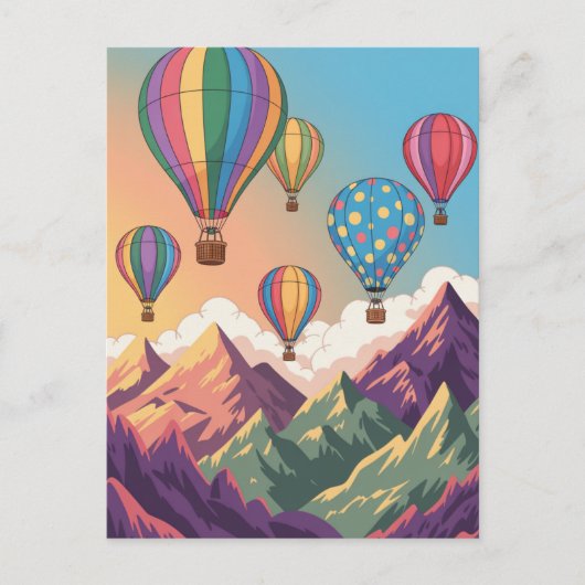Heißluftballons über Bergen Puzzle Postkarte (Vorderseite)