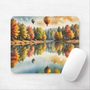 Heißluftballons über einem Herbstsee Mousepad