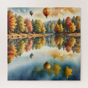 Heißluftballons über einem Herbstsee Puzzle