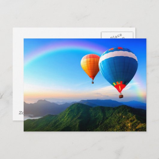 Heißluftballons über Regenbogen Postkarte (Vorne/Hinten)