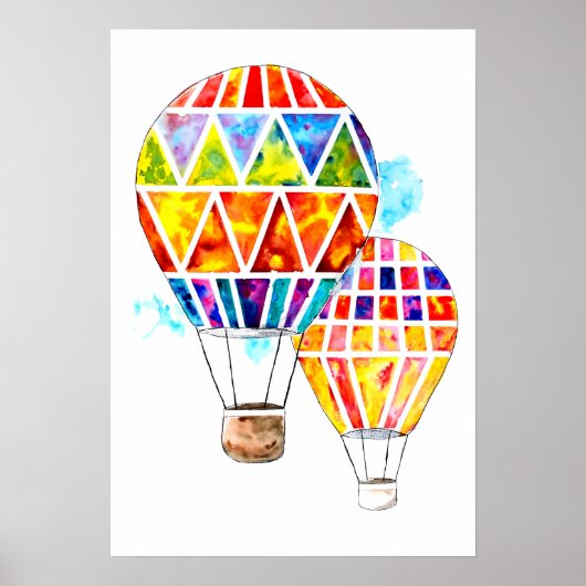 Heißluftballons Wasserfarbe Poster (Vorne)