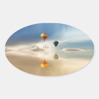 Heißluftballons Wasserreflektion Ovaler Aufkleber