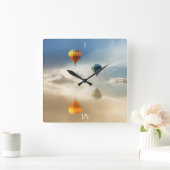 Heißluftballons Wasserreflektion Quadratische Wanduhr (Zuhause)