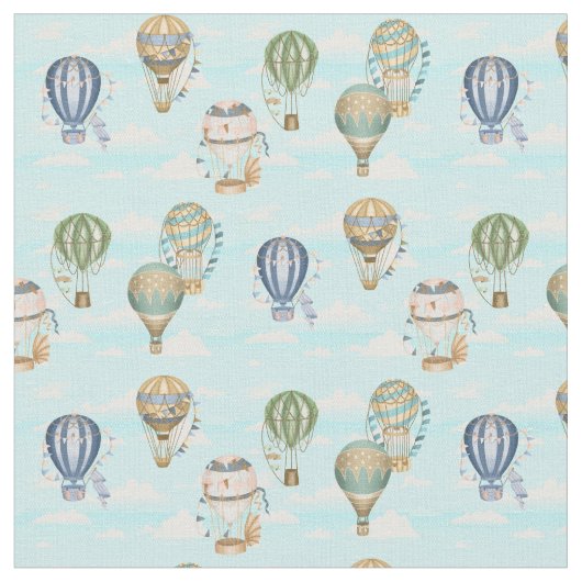 Heißluftballons Wolken Wasserfarbmuster Stoff (Nahaufnahme)