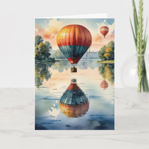 Heißluftballons zum Geburtstag mit Wasserspiegeln Karte