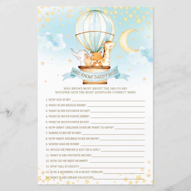 Heißluftballontiere, die Daddy Best Game kennen (Vorderseite)