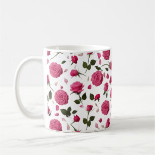 Heißrosa 3D-Rosenmuster Klassischer Becher Nahtl Kaffeetasse