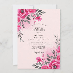 Heißrosa Aquarell-Frühlingshochzeit Einladung
